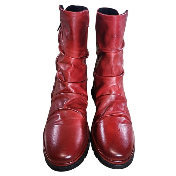 Miz Mooz Delena Red Leather Ruched Side Zip Boots Women Size 38 - Picture 9 of 10